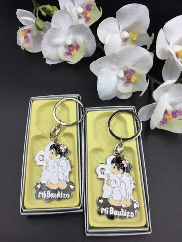 Vista 2 de 12 piezas de llavero de bautismo de niña de ángel blanco, recuerdos de fiesta para bebés, recuerdos de bautizo/regalo para invitados/recuerdos