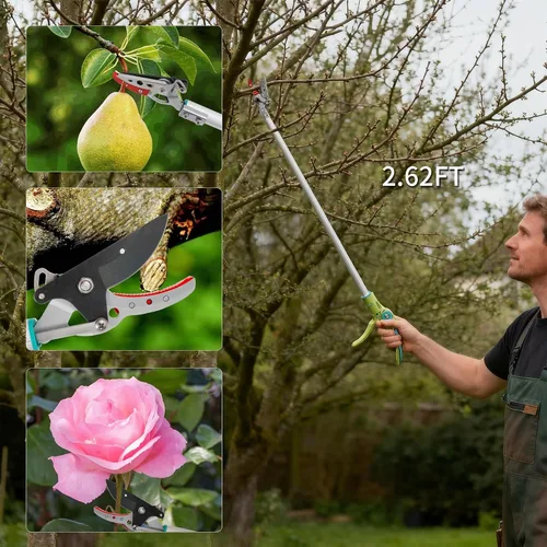 Vista 2 de GARTOL - Podadora de largo alcance con corte y retención, podadora de poste de 32 pulgadas ligera, mango largo, corta hasta 1/2 pulgada, uso con una