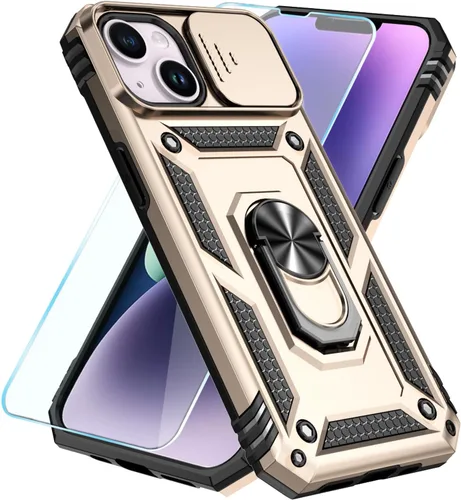 Vista 7 de SunStory Funda compatible con iPhone 14 Plus con protector de pantalla HD, cubierta de cámara deslizante y soporte de anillo giratorio