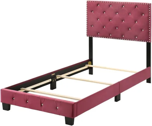 Vista 5 de Glory Furniture Suffolk - Cama individual tapizada de terciopelo en color cereza