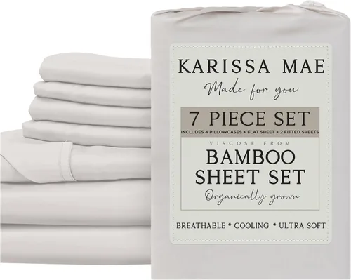 Vista 91 de KARISSA MAE Juego de sábanas de viscosa de bambú de lujo, 100% certificado FSC, refrescante, lujosamente suave, bolsillos profundos de 18 pulgadas