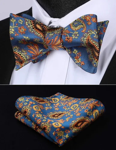 Vista 14 de HISDERN Pajaritas para hombre, corbatín de cachemira para hombre, corbata de lazo y bolsillo cuadrado, juego formal de esmoquin para boda