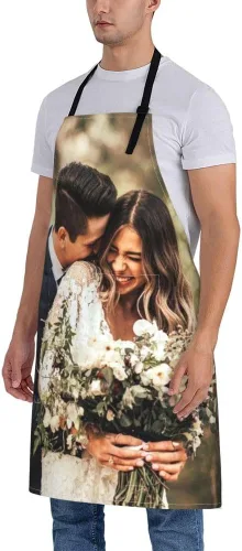 Vista 3 de Delantales personalizados para mujeres y hombres, delantal personalizado con logotipo de texto fotográfico, delantales de cocina personalizados