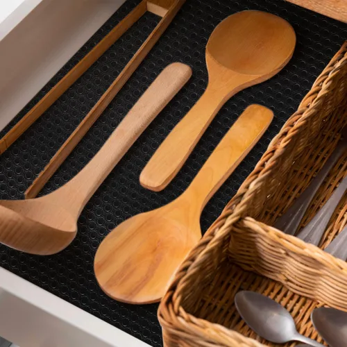Vista 7 de Revestimientos negros para estantes de armarios de cocina, alfombrilla para cajones no adhesiva, revestimientos para refrigerador, manteles