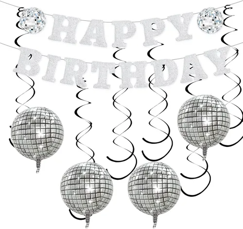 Vista 18 de FBQ Kit de arco de globos de discoteca 4D, globos de aluminio de disco de los años 70, 80, 90, fiesta de discoteca, aniversario, decoración