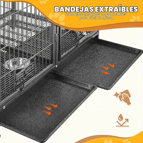 Vista 6 de Yaheetech Jaula Apilable para Perros con Divisor de 43'' Rodante Jaula de Servicio Pesado para Perros con Parte Superior Abierta/2 Bandejas