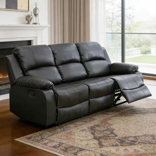 Vista 10 de Sofá reclinable de cuero, juego de muebles de sofá biplaza reclinable manual de 2 asientos, moderno sofá biplaza reclinable con reposabrazos