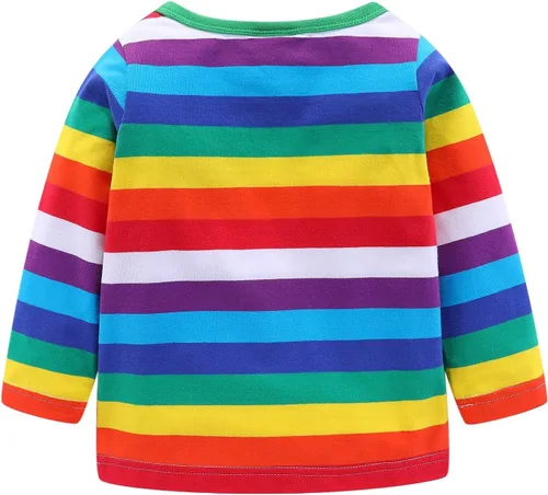 Vista 2 de Mud Kingdom Camisetas unisex de algodón a rayas arcoíris para niños y niñas