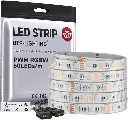 Vista 12 de BTF-LIGHTING 5050 RGBW RGB+Blanco Cálido(2700K-3000K) 4 colores en 1 tira de luz LED DC12V 5m 16.4 pies 60LED/m Multicolor IP30 Blanca 12mm PCB