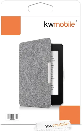 Vista 7 de kwmobile Funda compatible con Amazon Kindle Paperwhite - Funda protectora de tela de fieltro estilo libro para lector electrónico