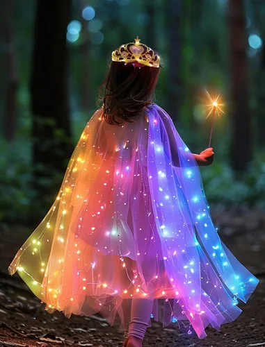 Vista 12 de Capa de princesa con luz LED para niñas con corona y cetro resplandeciente