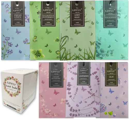 Vista 21 de 13 sobres perfumados para cajones y armarios, 14 paquetes de lavanda, rosa, jazmín, océano, vainilla, sándalo, lino fresco, cerezo, lila, eucalipto
