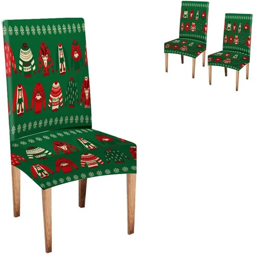 Vista 302 de CAPSCEOLL Christmas Dining Chair Covers,Snowflakes Festive Winter Pattern Stretch Chair Covers for Dining Room Set of 2 Washable Spandex Parson