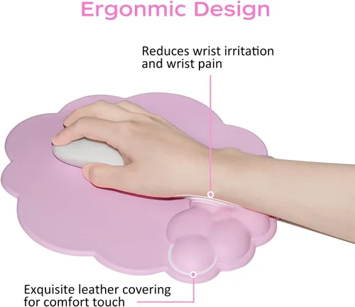 Vista 6 de JIKIOU Cloud - Alfombrilla de mouse con soporte de muñeca, reposamuñecas de cuero para teclado, cómodo reposamuñecas de espuma viscoelástica