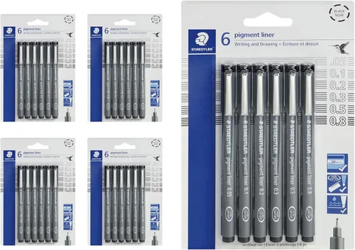 Vista 9 de Paquete de Delineadores Pigmento Staedtler, Negro, 6 Lápices, Anchos de Línea Surtidos, 0.05mm, 0.1mm, 0.2mm, 0.3mm, 0.5mm, 0.8mm