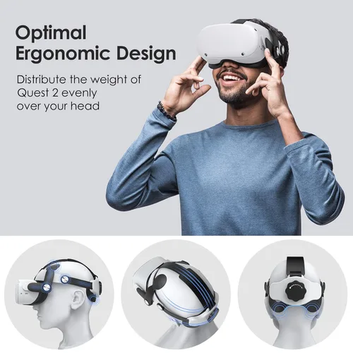 Vista 3 de YOGES Head Strap Compatible with Quest 2, Super Soft Foam and Skin-Friendly PU Surface, Lightweight and Adjustable Accessories for Adults and Child