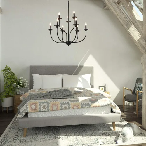 Vista 6 de Candelabro negro, lámpara de granja, lámpara de campo francés de 2 niveles y 9 velas para sala de estar, vestíbulo, dormitorio