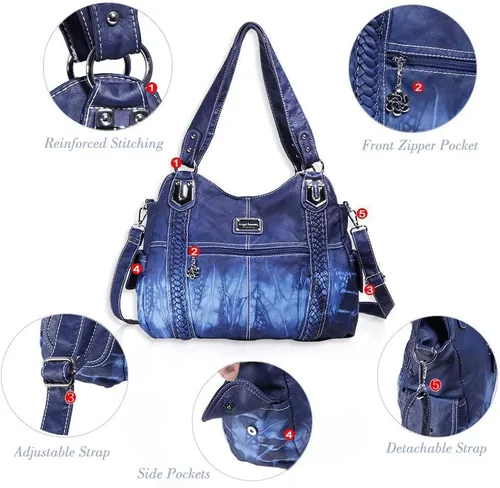 Vista 178 de Angel Barcelo - Bolsa de hombro amplia para mujer, diseño Hobo, cuero lavado