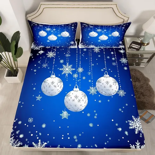 Vista 20 de Erosebridal Juego de ropa de cama de muñeco de nieve, tamaño individual, sábana bajera ajustable de esquí kawaii para árbol de Navidad, para niños