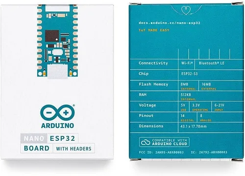 Vista 7 de Arduino Nano ESP32 con Headers [ABX00083] - ESP32-S3, USB-C, Wi-Fi, Bluetooth, Soporte HID, MicroPython Compatible para Proyectos IoT y Embebidos