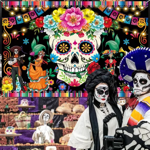 Vista 5 de Pancarta de decoración prémium con el Día de los Muertos, telón de fondo del Día de los Muertos, diseño clásico, tela HQ, impresión HD, perfecto