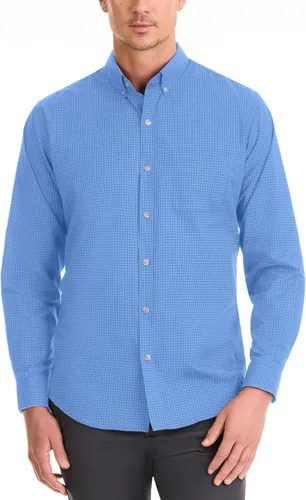 Vista 9 de Van Heusen Camisa de Hombre de Ajuste Clásico con Protección contra Manchas Never Tuck Elástica Lisa de Botones Bel Air Azul