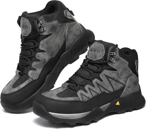 Vista 2 de AUVYI Botas de trabajo impermeables con punta de acero para hombre, de ancho, cómodas, duraderas, antideslizantes, de cuero, zapatos de trabajo