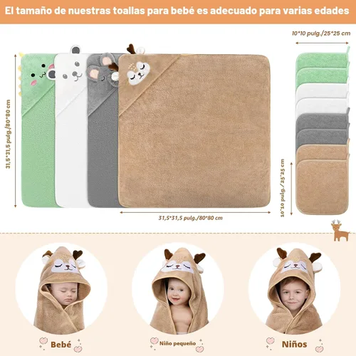 Vista 2 de Juego de 12 toallas de baño para bebés y niños pequeños