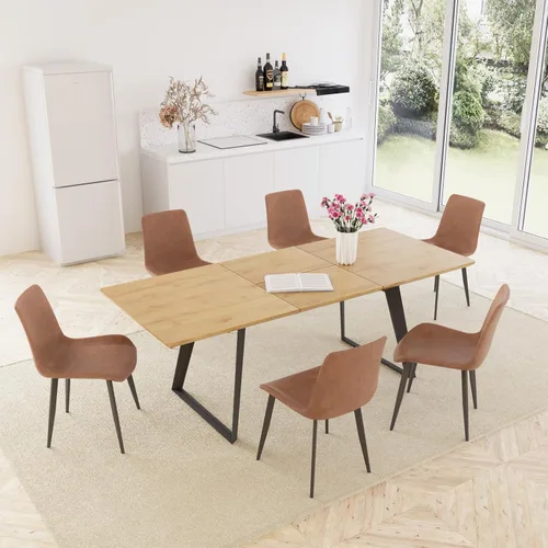 Vista 12 de ZckyCine Mesa de Comedor Moderna de Mediados de Siglo y Sillas para 4 Rectangular de Madera Expandible que Ahorra Espacio Multifuncional Marrón