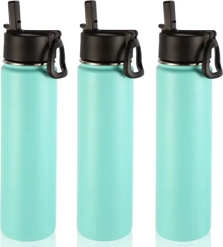 Vista 14 de Volhoply Botella de agua aislada de 24 onzas con tapa con popote, botellas deportivas de boca ancha de acero inoxidable con asa, tazas de vacío
