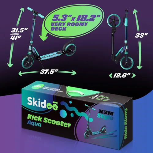 Vista 5 de SKIDEE Patinete para Adultos y Adolescentes, Altura Ajustable, Plegable, Ruedas Grandes, Ligero, Duradero, Suspensión Anti-Golpes, Hasta 220 Libras