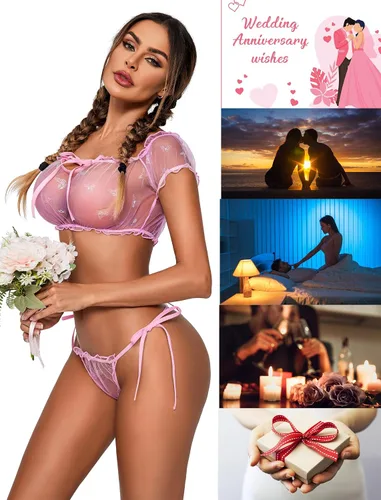 Vista 59 de Avidlove - Conjunto de brasier y braga con volantes, conjunto de lencería tipo babydoll de malla