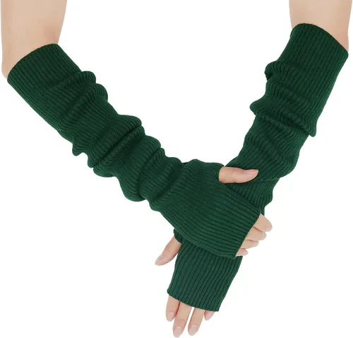 Vista 17 de Guantes cálidos de cachemira de brazo largo para mujer, guantes de invierno acogedores sin dedos, calentadores de brazos suaves, gran regalo