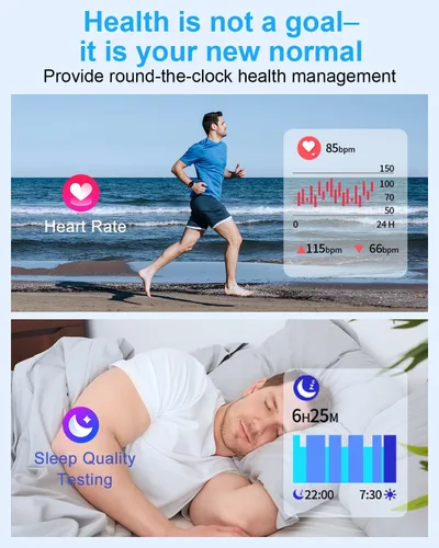 Vista 6 de Reloj inteligente para hombres y mujeres, rastreador de fitness HD de 1.85 pulgadas (respuesta/hacer llamadas/mensajes), más de 130 modos deportivos