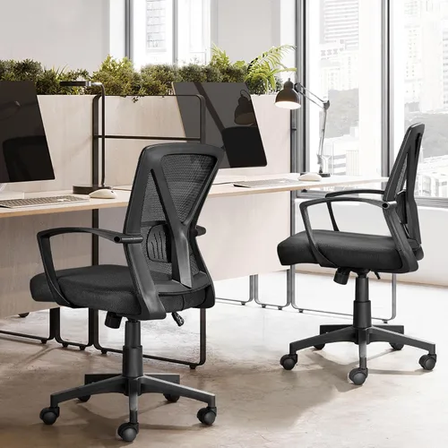 Vista 2 de Topeakmart Escritorio giratorio de oficina ergonómico de malla ajustable soporte lumbar para computadora, respaldo medio, reposabrazos
