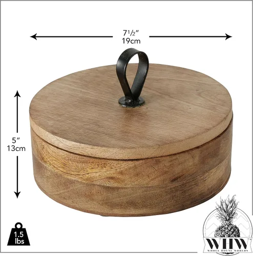 Vista 5 de WHW Whole House Worlds Caja decorativa Loop Top, estilo moderno de granja, madera de mango natural, hierro negro, marrón nuez rústica, 7.5 pulgadas