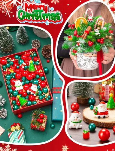 Vista 5 de 100 piezas de decoraciones de relleno de jarrón de Navidad, rellenos de jarrones flotantes rojos y verdes para decoración de centros de mesa