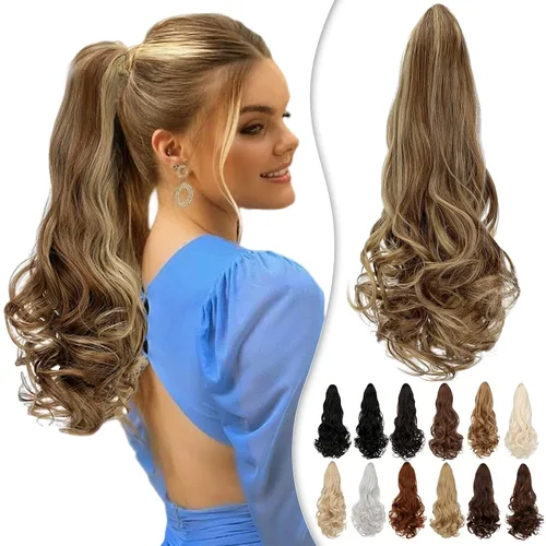 Vista 15 de Extensión de cola de caballo de 18 pulgadas, extensiones de cola de caballo sintéticas de aspecto natural, extensiones de cabello para mujer, rubio