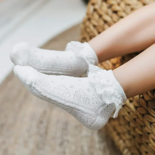 Vista 6 de BQUBO - Calcetines para bebés y niñas calcetines de encaje con volantes calcetines para recién nacidoniños pequeños calcetines con ojales calcetines