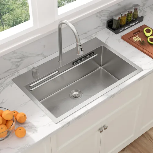 Vista 4 de Sarlai - Fregadero de cocina de cascada de 31 pulgadas, de montaje superior - 31x20 Fregadero de cocina con borde y estación de trabajo, de acero