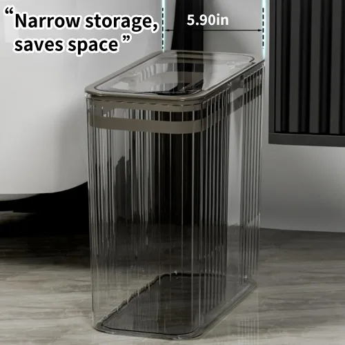 Vista 5 de Bote de basura transparente, cubos de basura de baño con tapas, bote de basura de 3.5 galones para dormitorio, oficina, cesta de basura delgada