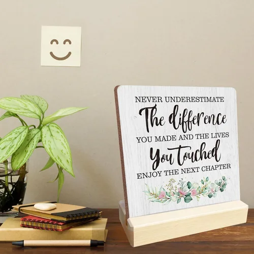 Vista 3 de Regalos para compañeros de trabajo para mujeres, decoración de escritorio de madera rústica, inspirador, regalo de despedida para compañeros