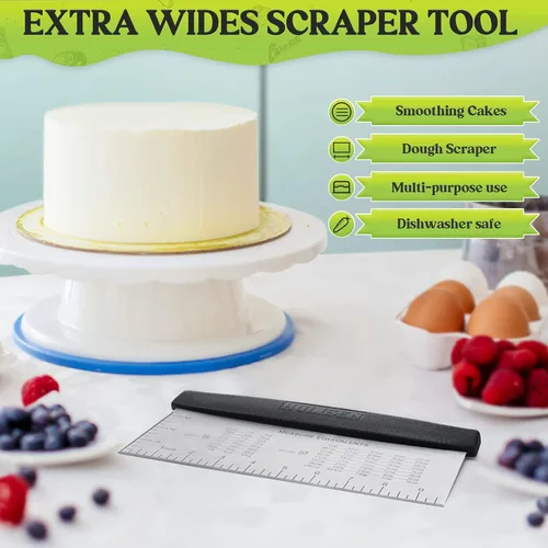 Vista 3 de HULISEN Raspador de banco grande para hornear, rascador de masa de 10 pulgadas con escala de medición, raspador de pasteles de acero inoxidable