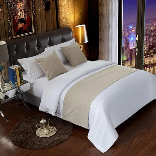 Vista 6 de Juego de camino de cama y almohada de color liso, bufanda de cama de hotel, ropa de cama de algodón, tapete de protección de cama para dormitorio