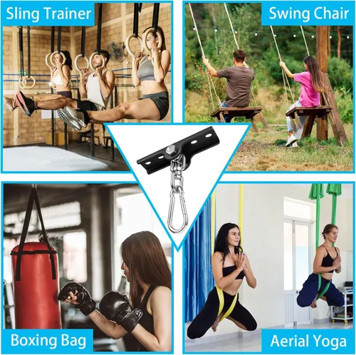 Vista 3 de Colgadores giratorios de metal de 360°, Gancho de suspensión de columpio de alta resistencia,400 libras de capacidad para parque infantil, gimnasio
