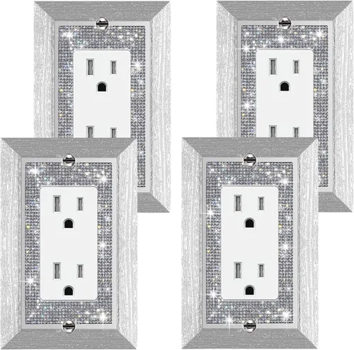 Vista 20 de Placa decorativa de interruptor de luz con diamantes de imitación brillantes en rosa y plata, cubierta de placa de pared con diamantes de imitación
