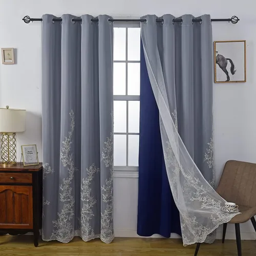 Vista 17 de GYROHOME Cortinas de doble capa con tul blanco bordado traslúcido, mezcla y combina cortinas de oscurecimiento de la habitación, cortinas con Beige