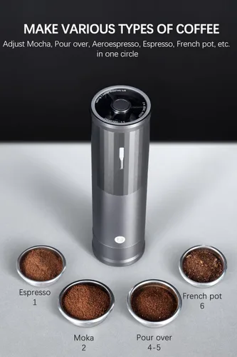 Vista 6 de Molinillos de café eléctricos, molinillo de rebabas portátil, capacidad de 1.76 oz con cubierta magnética, ajuste ajustable externo, cuerpo