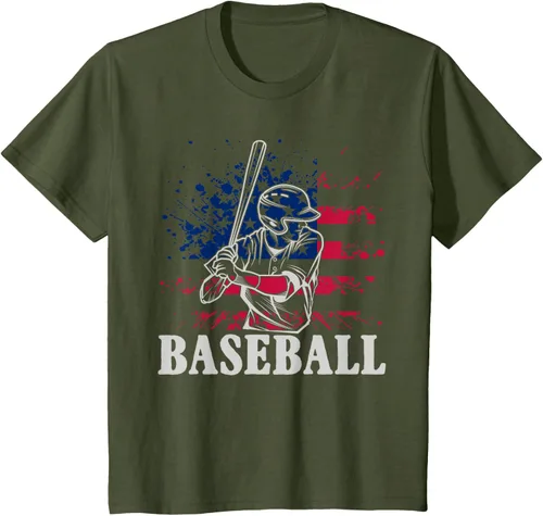 Vista 14 de Camiseta de béisbol deportiva estadounidense con bandera estadounidense, Negro, S
