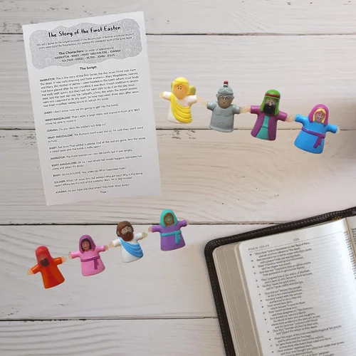 Vista 5 de Needzo Marionetas de dedo con guión para contar historias, actividad religiosa de escuela dominical, 8 piezas